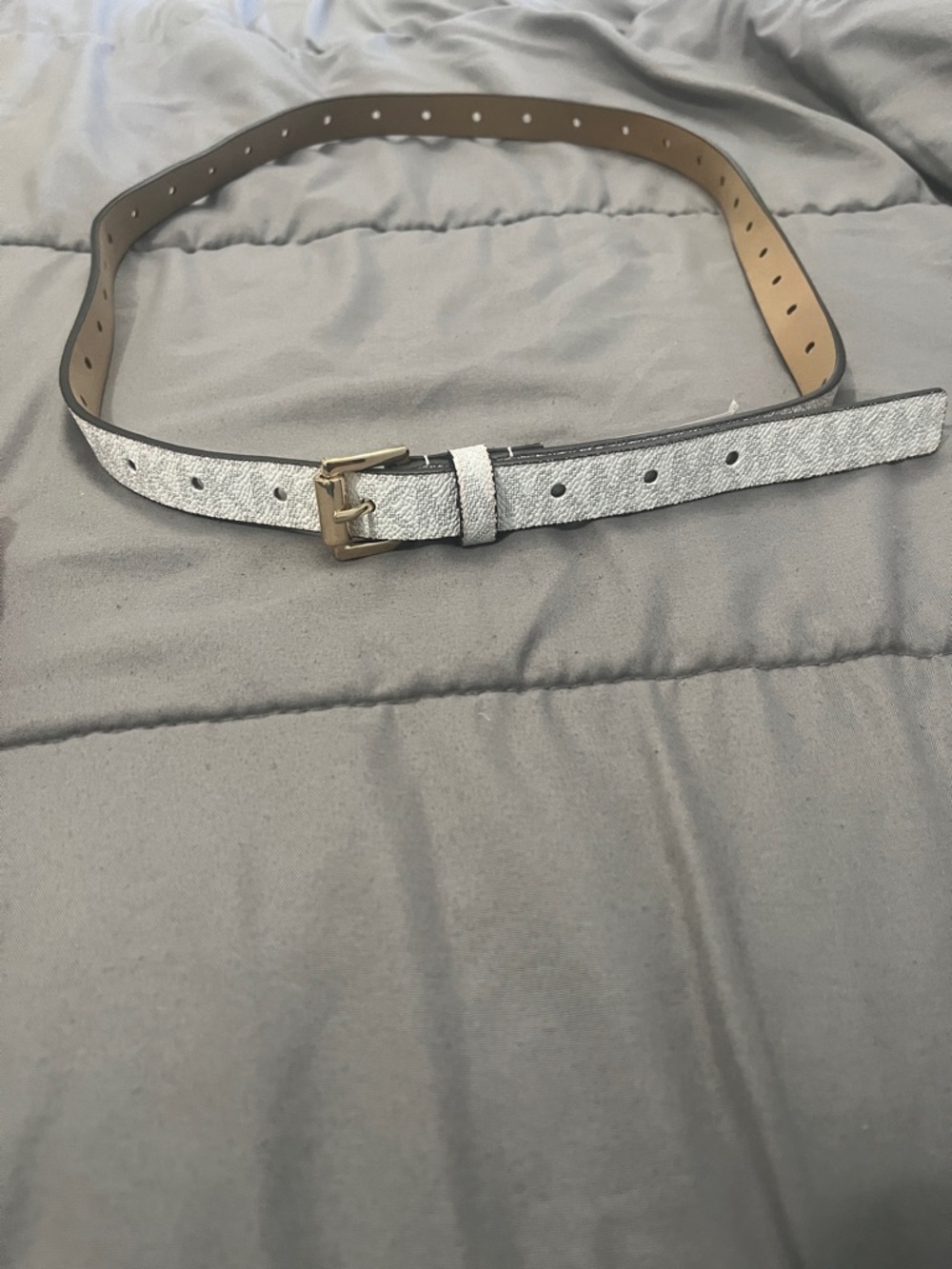 Michael Kors Metallic Silver Leather Belt with Gold Buckle